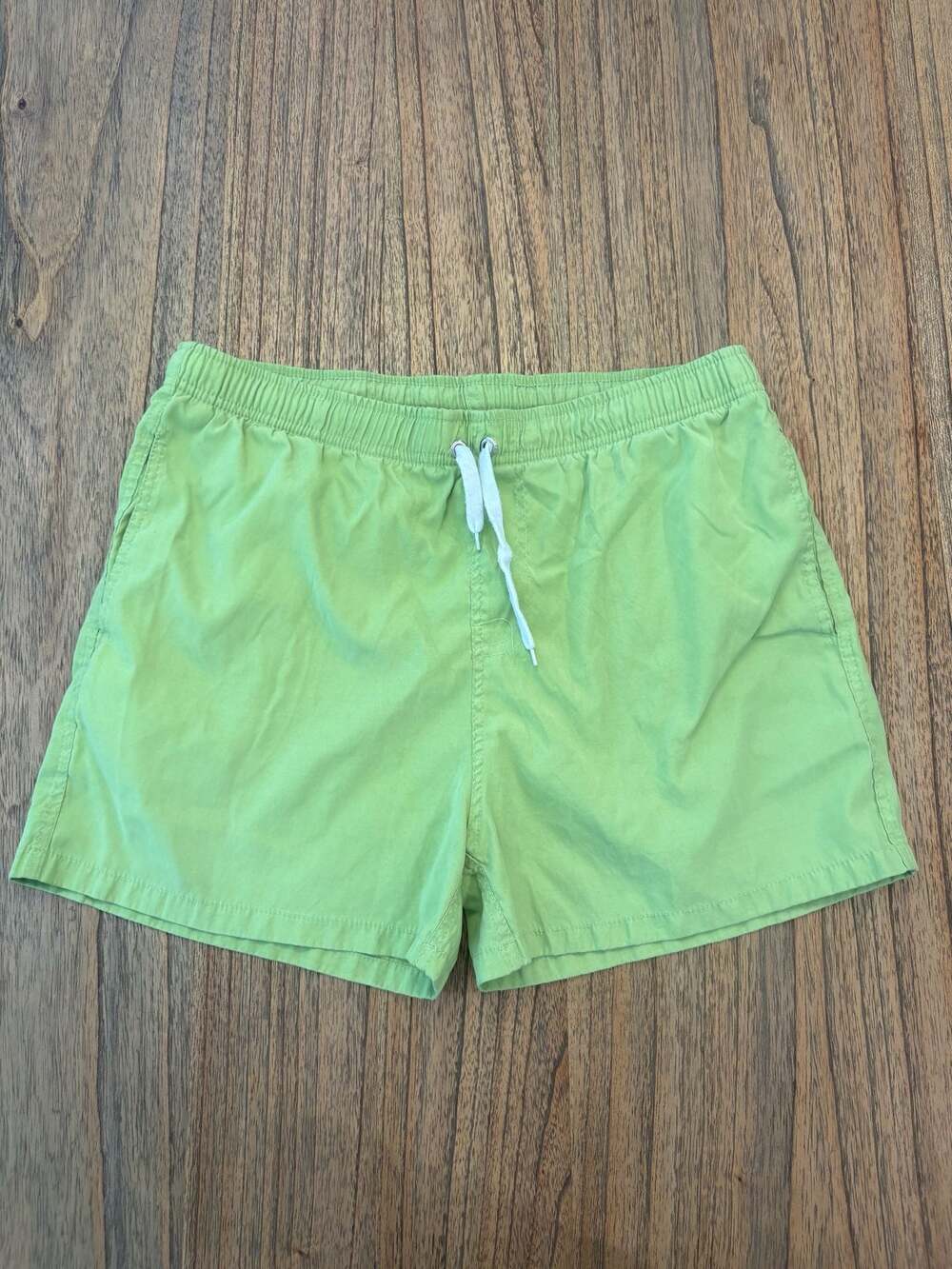 Unbranded Solid Lime Green Elastic Waist Drawstring Swim Trunks